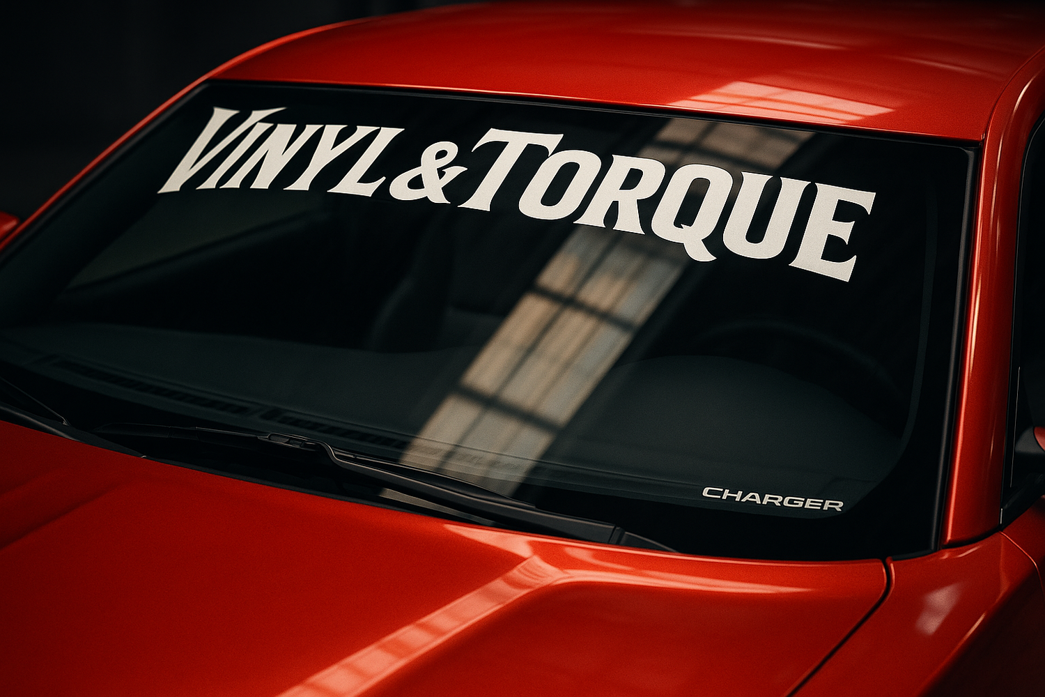 make it red but a close of of the windsheild that says Vinyl & Torque across the top